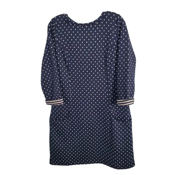 Boden Size 12 Dress Dotty Day Quilted Shift Polka Dot Zip Back Pockets Navy - Picture 2 of 13